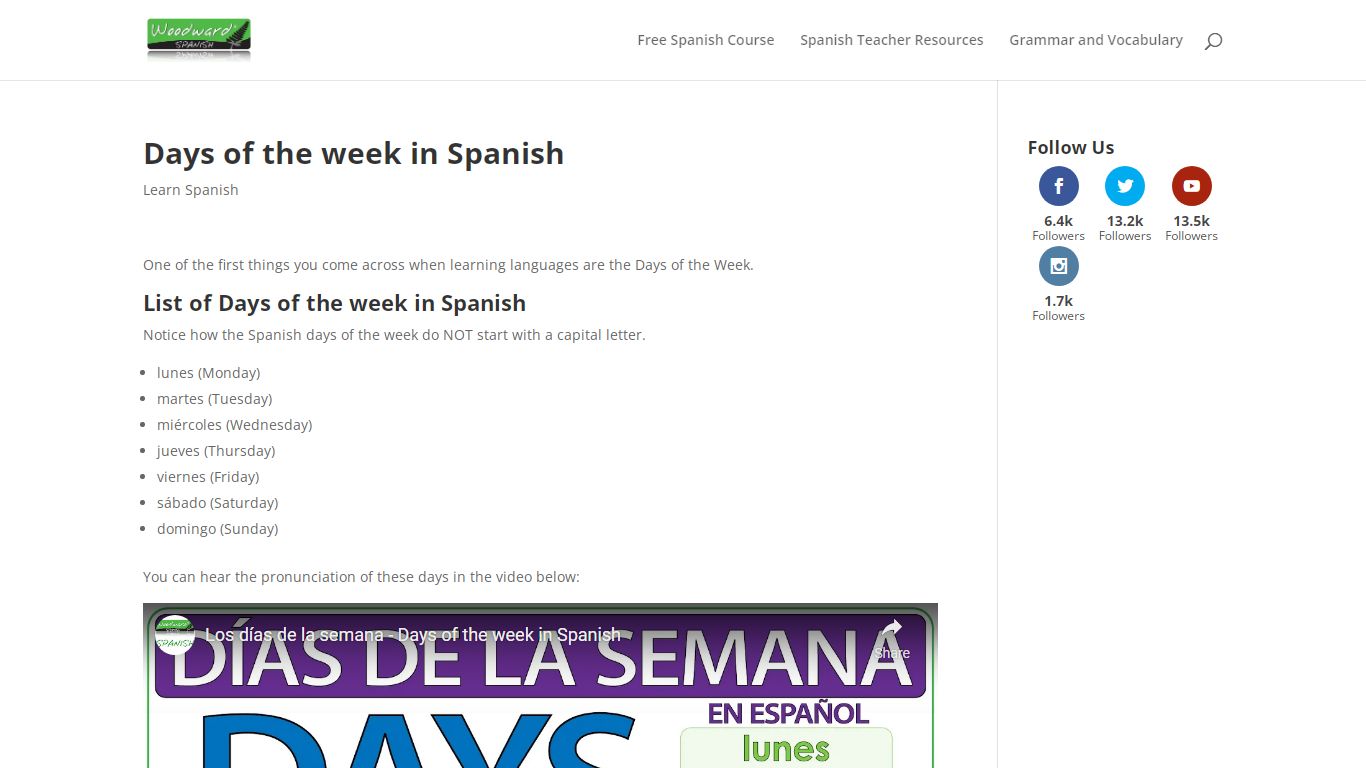 Days of the week in Spanish | Woodward Spanish